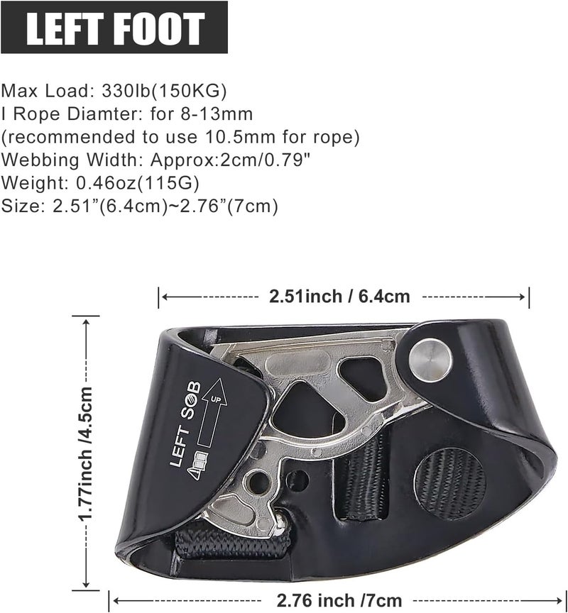 SOB Quick Step Foot Ascender,Outdoor Rock Climbing Tree Arborist, Mountaineering Equipment Climbing Rappelling Device for 8-13mm Rope - Image 2
